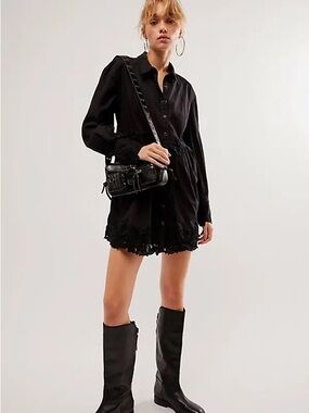 Free People Constance Black Button-Front Lace Dress